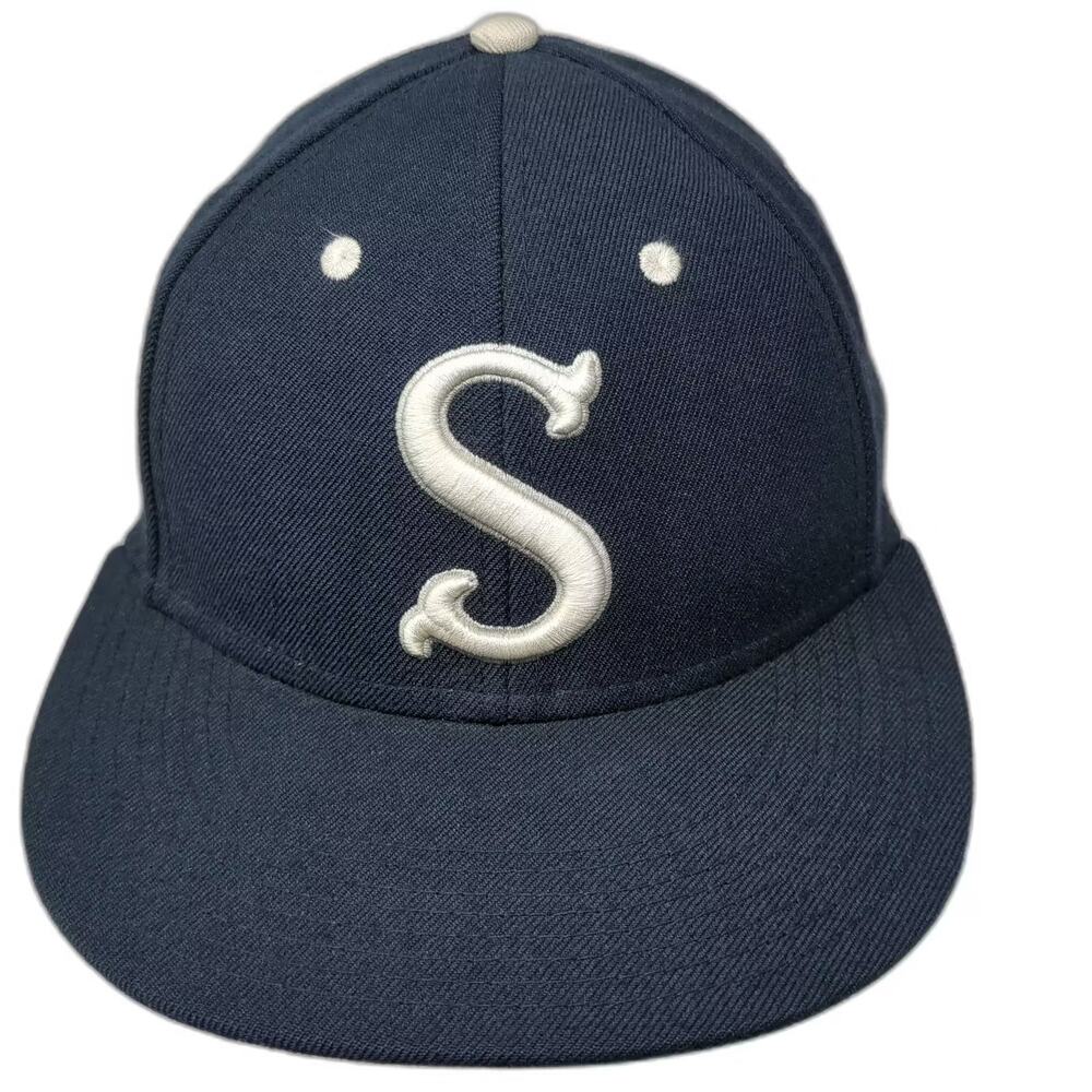 The Game Pro Blue Baseball Cap Size 7 Embroidered S Logo Wool Blend Fitted Hat